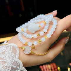 Chuỗi phỉ thuý trắng 6.5mm mix charm v18k