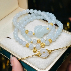 Chuỗi phỉ thuý trắng 6.5mm mix charm v18k