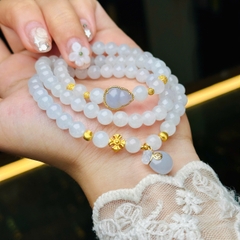 chuỗi phỉ thuý trắng vip 6.5mm mix charm v18k - lắc hồ điệp phỉ thuý tím 14k 7f9