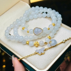 chuỗi phỉ thuý trắng vip 6.5mm mix charm v18k - lắc hồ điệp phỉ thuý tím 14k 7f9