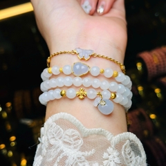 chuỗi phỉ thuý trắng vip 6.5mm mix charm v18k - lắc hồ điệp phỉ thuý tím 14k 7f9