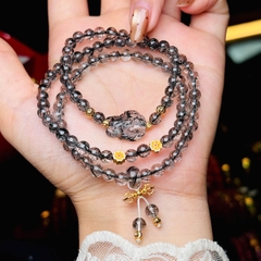 Thạch anh tóc đen 5li mix charm bạc mạ