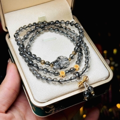 Thạch anh tóc đen 5li mix charm bạc mạ