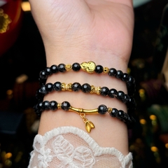 Thạch anh tóc đen 5.6li mix charm bạc mạ