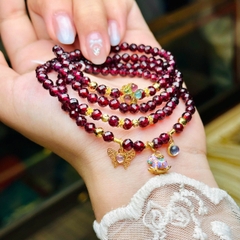 chuỗi ngọc hồng lựu cắt giác 4.5mm mix charm bạc phủ vàng