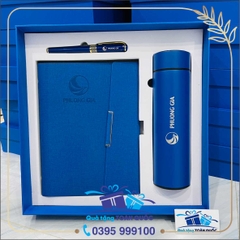 BỘ QUÀ TẶNG BÌNH + SỔ DA + BÚT KÝ MẦU XANH