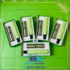 Bộ quà tặng bình nước và ô dù mầu xanh