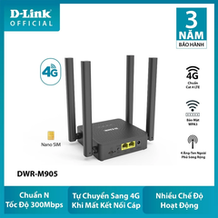 Bộ Phát WiFi Di Động D-Link DWR-M905 4G LTE Chuẩn N300Mbps Dùng SIM Hỗ Trợ Chuyển Đổi Đường Truyền