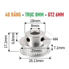 Pulley GT2 40 răng bản 6mm trục 8mm