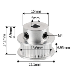 Pulley GT2 30 răng bản 6mm trục 5mm