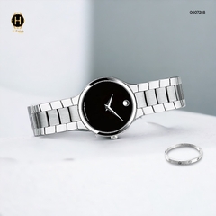 Đồng Hồ Nữ Movado Quartz 0607288 Dây Thép Trắng Mặt Đen.