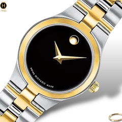 Đồng Hồ Nữ Movado Quartz 0607445 Juro Museum Dây Thép Demi Vàng Mặt Đen