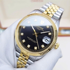 Đồng Hồ Cặp Sunrise Quartz 1255SA 2255SA Dây Thép Demi Gold Mặt Đen Sapphire ( Giá 1 Chiếc )