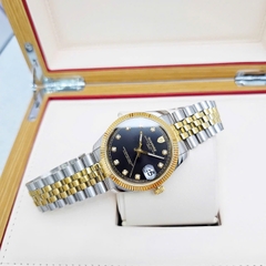Đồng Hồ Cặp Sunrise Quartz 1255SA 2255SA Dây Thép Demi Gold Mặt Đen Sapphire ( Giá 1 Chiếc )