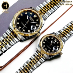 Đồng Hồ Cặp Sunrise Quartz 1255SA 2255SA Dây Thép Demi Gold Mặt Đen Sapphire ( Giá 1 Chiếc )