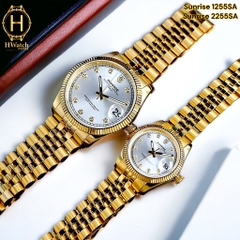 Đồng Hồ Cặp Sunrise Quartz 1255SA  2255SA Dây Sắt Vàng Mặt Trắng ( Giá 1 Chiếc )