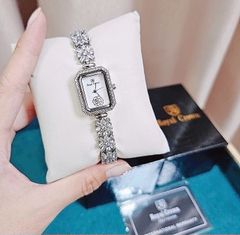Đồng Hồ Nữ Royal Quartz 2032 Dây Thép Trắng Mặt Trắng Viền Đá