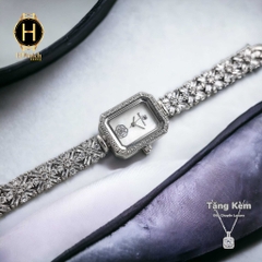 Đồng Hồ Nữ Royal Quartz 2032 Dây Thép Trắng Mặt Trắng Viền Đá