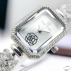 Đồng Hồ Nữ Royal Quartz 2032 Dây Thép Trắng Mặt Trắng Viền Đá