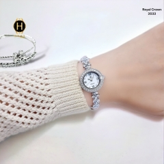 Đồng Hồ Nữ Royal Crown 2033 Lắc Tay Tròn  Dây Sắt Đính Đá