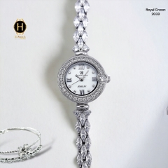 Đồng Hồ Nữ Royal Crown 2033 Lắc Tay Tròn  Dây Sắt Đính Đá