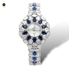 Đồng Hồ Nữ Royal Crown Quartz 2035 Thép Trắng Đá Xanh