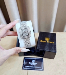 Đồng Hồ Nữ Royal Crown Quartz 3619M Thép Trắng Mặt Full Đá