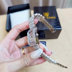 Đồng Hồ Nữ Royal Crown Quartz 3619M Thép Trắng Mặt Full Đá