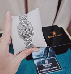 Đồng Hồ Nữ Royal Crown Quartz 3619M Thép Trắng Mặt Full Đá
