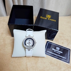 Đồng Hồ Nữ Royal Quarrtz 3628 Dây Da Mặt Trắng Viền Đá