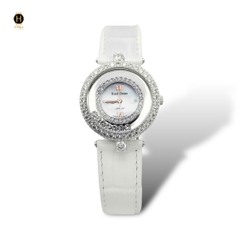 Đồng Hồ Nữ Royal Quarrtz 3628 Dây Da Mặt Trắng Viền Đá