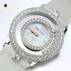 Đồng Hồ Nữ Royal Quarrtz 3628 Dây Da Mặt Trắng Viền Đá