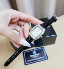 Đồng Hồ Nữ Royal Quartz 3635 Dây Da Đen Mặt Trắng Viền Đá