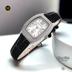 Đồng Hồ Nữ Royal Quartz 3635 Dây Da Đen Mặt Trắng Viền Đá