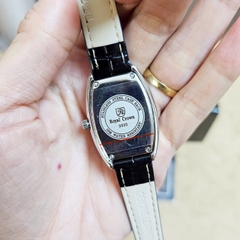 Đồng Hồ Nữ Royal Quartz 3635 Dây Da Đen Mặt Trắng Viền Đá