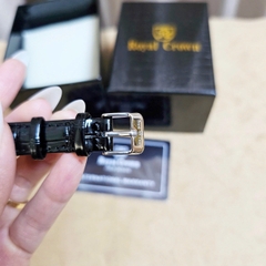 Đồng Hồ Nữ Royal Quartz 3635 Dây Da Đen Mặt Trắng Viền Đá