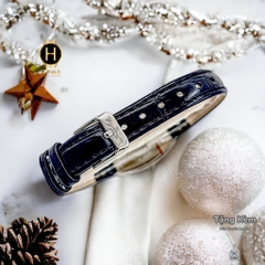Đồng Hồ Nữ Royal Quartz 3635 Dây Da Đen Mặt Trắng Viền Đá