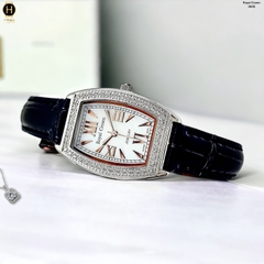 Đồng Hồ Nữ Royal Quartz 3635 Dây Da Đen Mặt Trắng Viền Đá