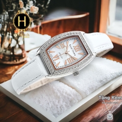 Đồng Hồ Nữ Royal Crown Quartz 3635 Dây Da Trắng Mặt Trắng Viền Đá