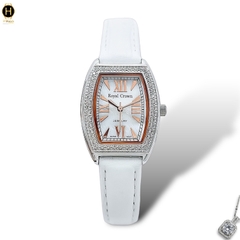 Đồng Hồ Nữ Royal Crown Quartz 3635 Dây Da Trắng Mặt Trắng Viền Đá