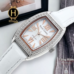 Đồng Hồ Nữ Royal Crown Quartz 3635 Dây Da Trắng Mặt Trắng Viền Đá