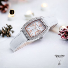 Đồng Hồ Nữ Royal Crown Quartz 3635 Dây Da Trắng Mặt Trắng Viền Đá