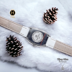 Đồng Hồ Nữ Royal Crown Quartz 3635 Dây Da Trắng Mặt Trắng Viền Đá