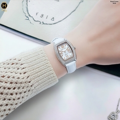 Đồng Hồ Nữ Royal Crown Quartz 3635 Dây Da Trắng Mặt Trắng Viền Đá