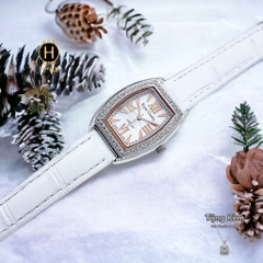 Đồng Hồ Nữ Royal Crown Quartz 3635 Dây Da Trắng Mặt Trắng Viền Đá