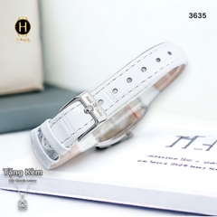 Đồng Hồ Nữ Royal Crown Quartz 3635 Dây Da Trắng Mặt Trắng Viền Đá