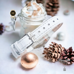 Đồng Hồ Nữ Royal Crown Quartz 3635 Dây Da Trắng Mặt Trắng Viền Đá