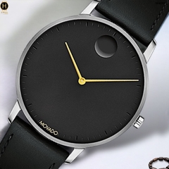 Đồng Hồ Nam Movado Quartz Face 3640033 Dây Da Đen Mặt Đen Kim Vàng