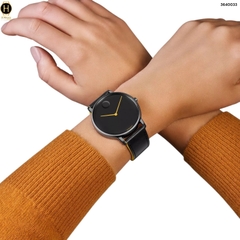 Đồng Hồ Nam Movado Quartz Face 3640033 Dây Da Đen Mặt Đen Kim Vàng