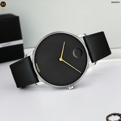 Đồng Hồ Nam Movado Quartz Face 3640033 Dây Da Đen Mặt Đen Kim Vàng